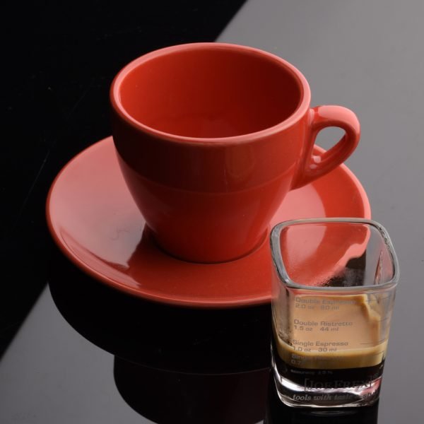 Taza capuccino porcelana roja vaso medidor
