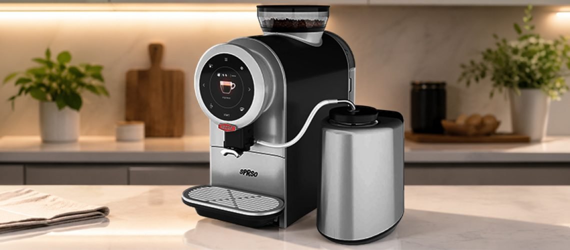 Cafetería en casa con cafetera y molino